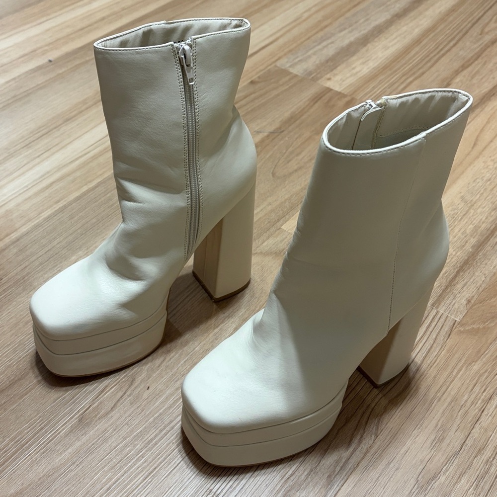 Olive Jaymes Cream Square Toe Platform Ankle Boot… - image 2